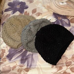 Aldo Elegant Women's Knit Beanie Trio Set - Black, Gray, Tan
